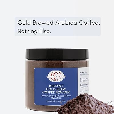 Civilized Coffee Instant Cold Brew Coffee Powder Medium Dark Roast Non-GMO Jar (5 oz) (50 Servings)