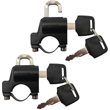 Handlebar Helmet Lock 7/8"" for Motorcycle, Universal Accessories Bike Key Padlock, Helmet Safety Lock Anti-Theft for Motorbike, Pack of 2pcs, Black, HK301