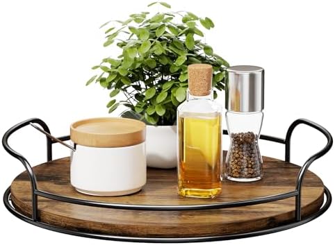 LAMU 12in Wooden Lazy Susan Turntable Organizer | Rotating Spice ...