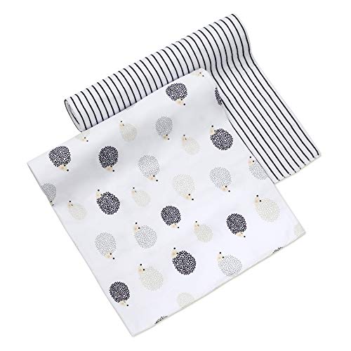 BreathableBaby Active Swaddle Blanket & Wrap 2 Pack  Hedgehog and Stripes, Lightweight Premium Activewear Fabric, 47 x 47-inch Extra Large Multi-Use Blanket, Perfect Baby Shower Gift