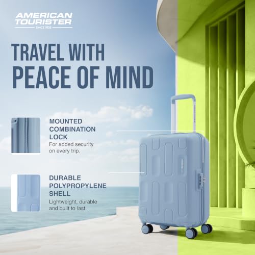 Image of American Tourister Ivy 2.0|Small Size Cabin Trolley Bag (55 cm)|360 8 Wheel Spinner Travel Luggage|Hard Case Polypropylene (PP) Suitcase|Combination Lock|Blue Frog