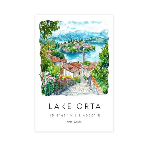 Poster aquarelle du lac Orta cadeau idéal de 60x90 cm pour amateurs de décoration
