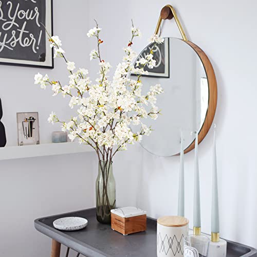 Obbsie 4Pcs Artificial Cherry Blossom Flower Branches, 39.4" Fake Silk Pink Cherry Blossom Tree Stems Faux Cherry Flowers Vase Arrangements For Home Wedding Table Centerpieces Vase Diy Decor, White #TOP1