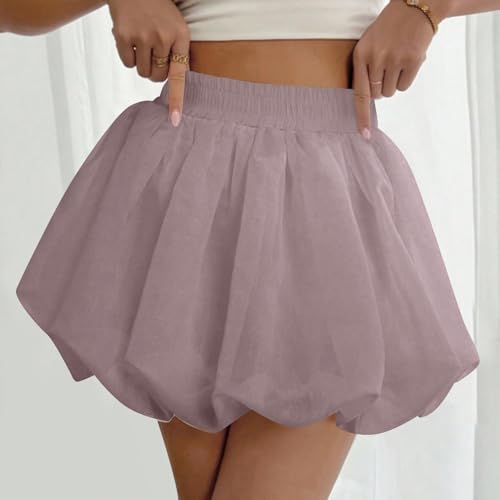 Women's Bubble Mini Skirt Puff Ruffled Hem Skirts Dressy Elastic High Waist Flowy Puffer Going Out Date Skirts3