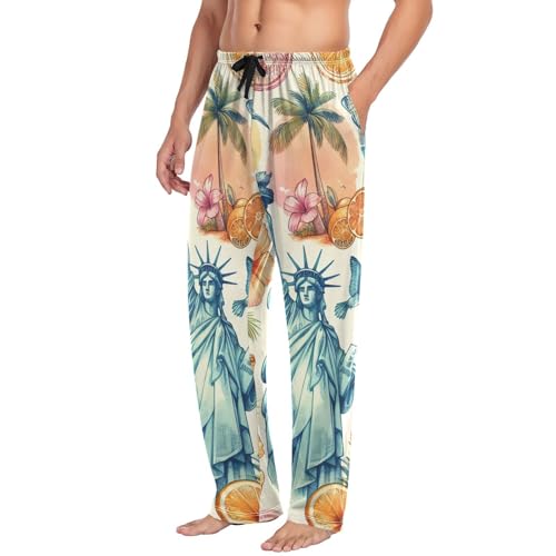 Men's Pajama Pants Tropical Flowers City Beach Sleep Pajama Lounge Pant with Pockets, Elastic Waistband4