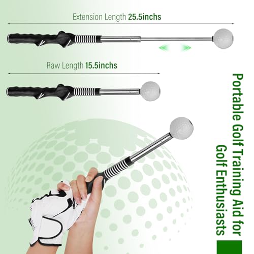 Ykall Golfschwung Trainer Set – Verstellbare & Einziehbare Golf Trainingshilfe mit klick-Feedback & Armband zur Haltungskorrektur – Für Männer, Frauen & Kinder, Indoor/Outdoor, Tempo & Chippen