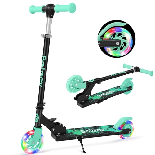 BELEEV V1 Patinete de 2 Ruedas para Niño Niña 3-12 Años, Plegable Patinete Infantil con LED Luces, 4 Altura Ajustable, Scooter Patinete Ligero con Marco Resistente