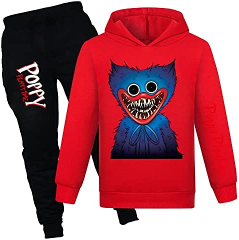 Kirzdclo Boys Poppy Playtime Huggy Wuggy Hoodies Set Kids Clothes Trousers Pants Set Sweatshirt Hooded Pullover Girls Top