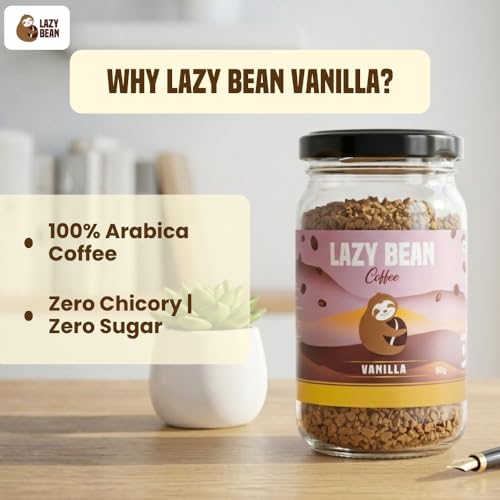 Image of Lazy Bean Vanilla Flavoured - Premium Instant Coffee Powder 50 g | Strong Black Coffee, Rich Aroma, Quick-Dissolving Granules | Ready in Seconds for Hot or Iced Brews at Home, Office, Travel