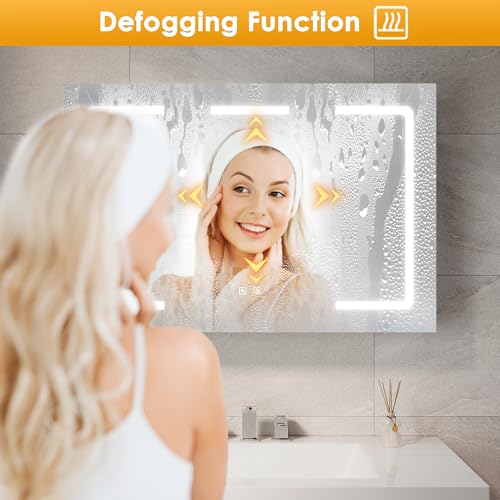 ELEGANT Bathroom Mirror Cabinet with LED Lights, Wall Mounted Cabinets Fully Assembled, 900x600mm Triple Door Mirror Cabinet with 3 Colors Dimmable, Anti-fog and Shaver Socket, Grey - Cosy Home Interiors ELEGANT Bathroom Mirror Cabinet with LED Lights, Wall Mounted Cabinets Fully Assembled, 900x600mm Triple Door Mirror Cabinet with 3 Colors Dimmable, Anti-fog and Shaver Socket, Grey - Image 5