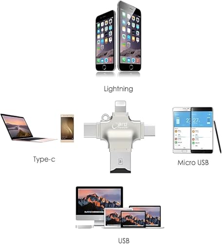 Image of WeFly 4 in 1 Flash Drive with Light-ning, Micro USB, USB A, Type-C Interface Mini Hangable PenDrive for iOS & Android Compatible with iPhone, iPad, Android, PC and More Devices