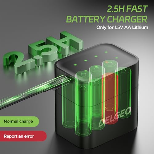 Image of Rechargeable Lithium Batteries AA 8 Pack with Charger, 3600 mWh High Capacity 1.5 V AA Batteries, Long-Lasting Rechargeable Lithium Battery AA with Integrated Charging Storage Box