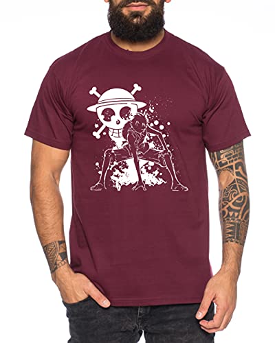 Ruffy Angry Gear Zoro One Manga Camiseta 2 Luffy de Hombre Anime Piece, Größe2:Large, Farbe2:Borgoña