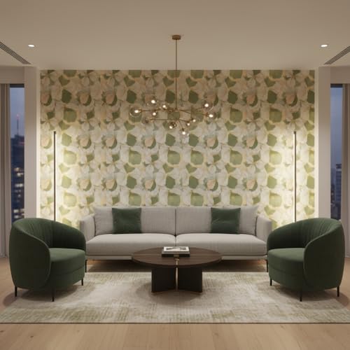 Image of Green Floral Wallpaper for Walls | Peel and Stick Self Adhesive Wall Sticker | Waterproof PVC Vinyl Decorative Wall Decor for Home, Living Room, Bedroom & Office (45x300 cm)