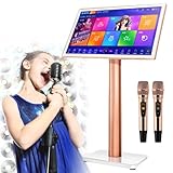 IYUESQ Máquina de Karaoke Profesional, Reproductor de Karaoke con micrófono inalámbrico, Pantalla táctil capacitiva de 19,5 Pulgadas, Reproductor de Cine en casa en línea y TV China, blan