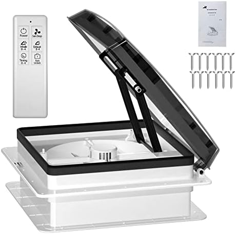 2012 Air Max RV Roof Vent Fan Reversible Exhaust Fan with Rain Sensor, Ultra Low Noise Level Permanent RV Air Ventilation Ceiling Fan 12V with Remote, with 14" Semi-transparent UV-Proof Cover Lid