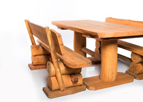 Bierzeltgarnitur mit Lehne aus massivem Holz für 8 Personen