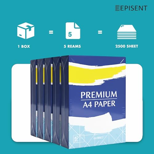 EPISENT A4 White Paper Sheets - 80gsm Bright White, Stronger, Sharper & Acid Free - Office Printer, Copier and Multifunction Laser Inkjet Compatible - 500 Sheets per Ream (A4 1 Ream X 5) - Image 2