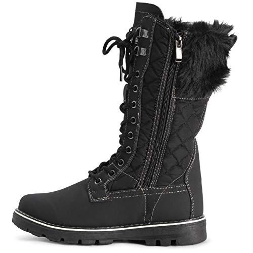 POLAR Womens Faux Fur Warm Thermal Waterproof Outdoor Walking Snow Winter Rubber Sole Calf Boots - Black/Black - EU40/US9 - YC0604