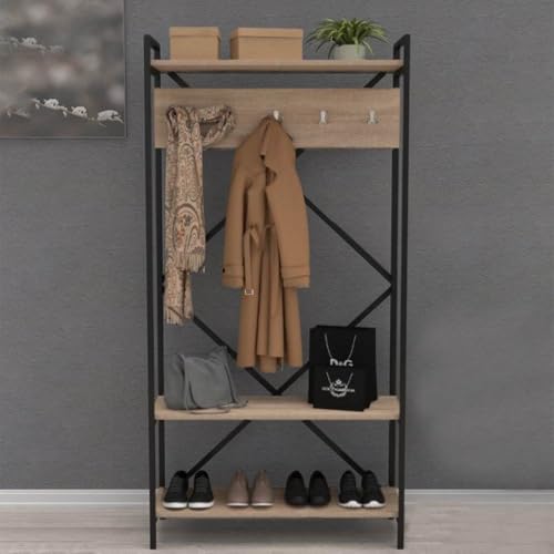 Mobile Ingresso Appendiabiti Struttura In Metallo E Ripiani Rovere Sonoma Navis