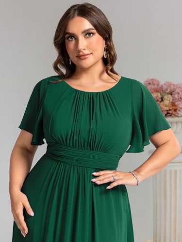 Image of Ever-Pretty Plus Elegant Formal Dresses for Curvy Women Round Neck Short Sleeves Chiffon Bridesmaid Mother of The Bride Dress