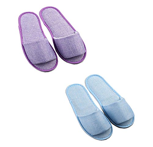 Black Temptation 6 Pairs Mix Hotel Slippers Open Toe Disposable Spa Slippers,Blue&Purple