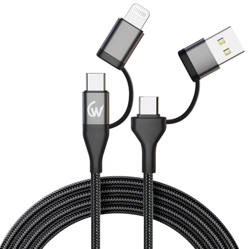 Image of 4 in 1 Type-C and Light-ning Cable with 60W Fast Charging, 480Mbps Data Sync, PD Technology, Compatible with All Type-C & Apple Devices (1.2M,Black)