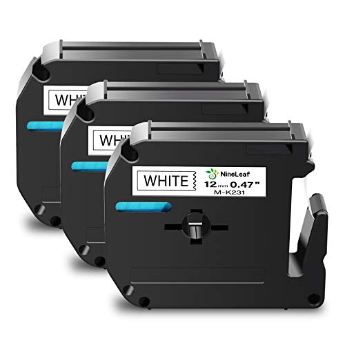 NineLeaf 3 Pack Compatible Label Tape Replacement for Brother P Touch M-Tape M231 MK231 M-K231 M-K231S Work with Ptouch PT-M95 PT-90 PT70 PT-65 PT85, 0.47 Inch (12mm) x 26.2 Feet (8m), Black on White
