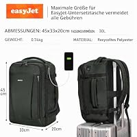 ECOHUB Rucksack Easyjet Handgepäck, Handgepäck Rucksack Flugzeug Herren mit 13 Taschen, Wasserdichter Recyceltes PET Reiserucksack, Groß Reisetasche 30L, 45x36x20 (Grau) – Ansicht 2