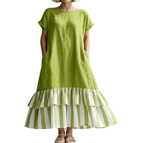 Robe d'été ample contre la chaleur style uni col rond à poches