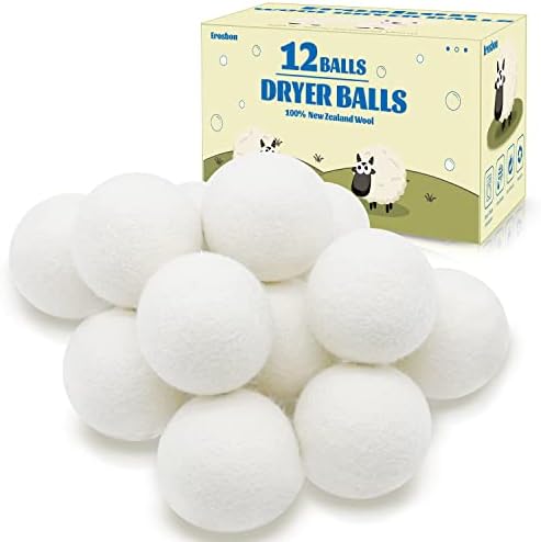 Wool Dryer Balls -Erosbon Premium 100% New Zealand Wool,Natural Fabric Softener for Sensitive Skin-Reusable Laundry Dryer Balls,Reduce Wrinkles & Save Time, Baby Safe & Hypoallergenic(12Pack)