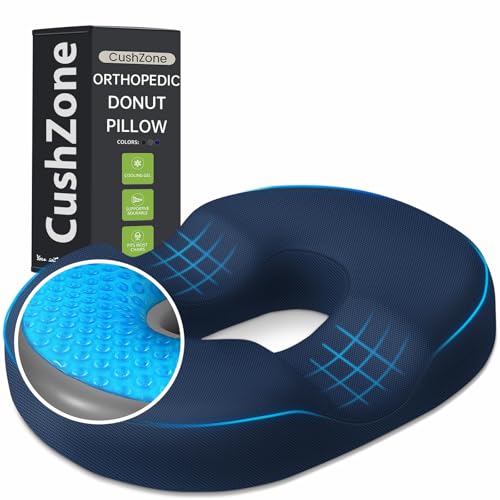 Donut Pillow Seat Cushion - Cooling Gel Floor Pillow, Memory Foam Floor Cushion for Office & Home, Car Seat, Hemorrhoids Pillow, Sciatica & Tailbone Pain Relief Chair Cushion, Blue