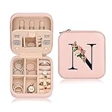 Joyero personalizado para mujer, bonitos accesorios de viaje rosa, regalo de graduación universitaria, decoración de habitación, N