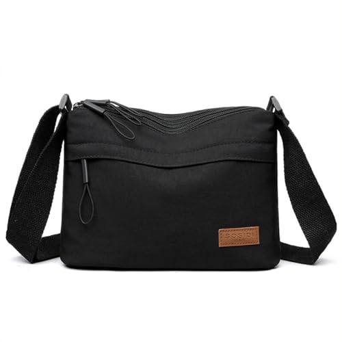 Bolsas transversais para mulheres, bolsa de ombro pequena nylon simples com zíper, leve, casual, simples, adequada para viagens diárias, Preto, 9.65 x 6.89 x 3.74 inches, Lx11-b-0028-02