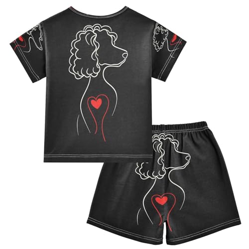 ALAZA Cute Dog Black Pajamas Set Short Sleeve Cotton Sleepwear Summer Pjs 2 Piece 5-14Y2