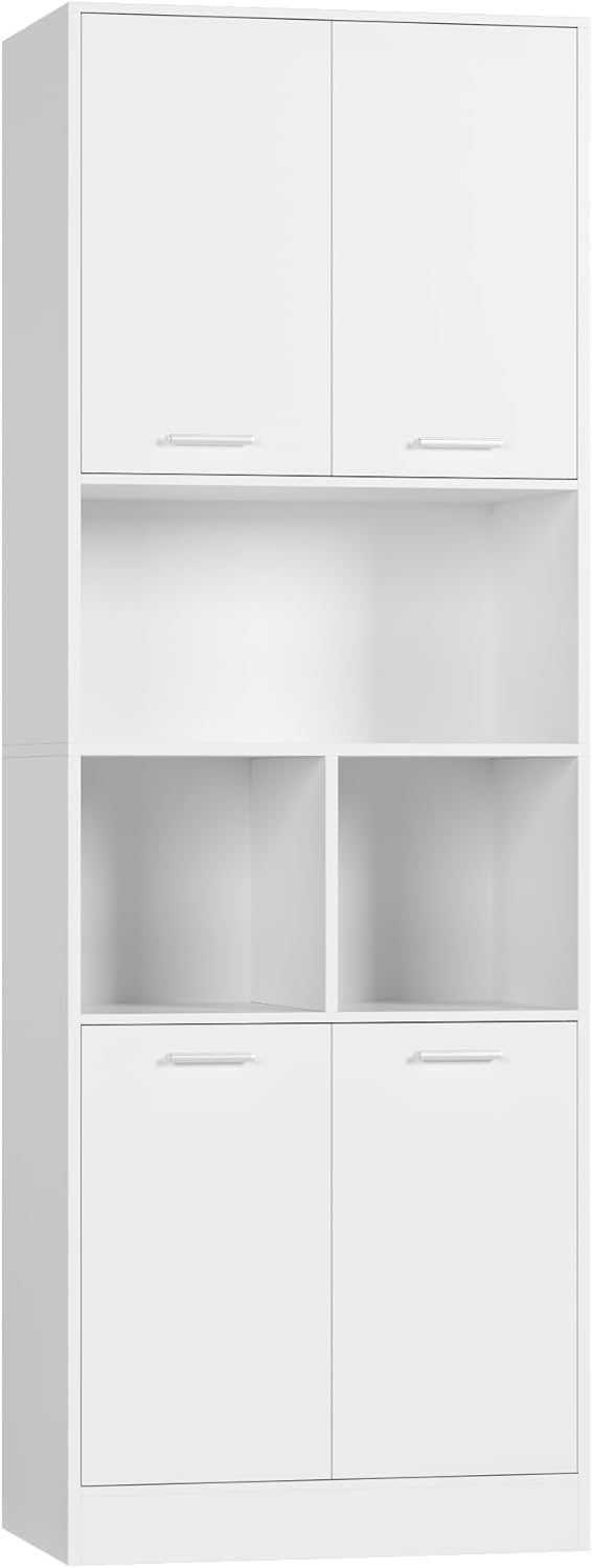 FirFurd Colonna Bagno,Mobile Bagno Alto con 4 Ante e Vani Apert Bianco | Colonna Bagno da Terra,Mobiletto Portaoggetti con Ripiani Regolabili/Rimovibili,per Soggiorno, Camera, Cucina,180.5x60x40cm