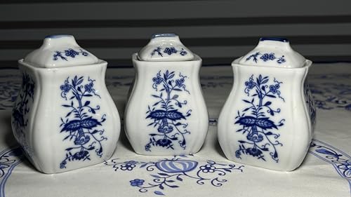 3 Stk. Porzellan DDR Gewürzdosen mit Zwiebelmuster, Gewürzstreuer,...