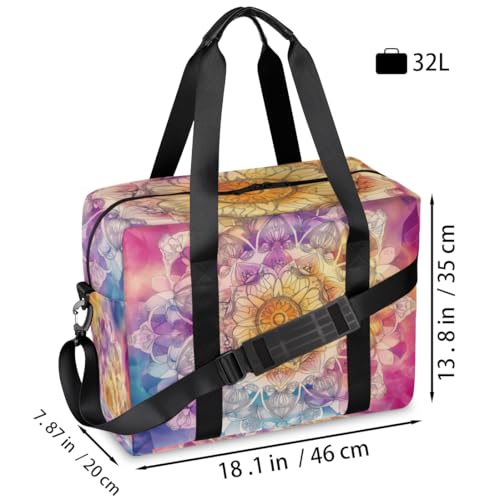 Watercolor Mandala Flower Travel Duffel Bag for Men Women Colorful Boho Sports Gym Bag Waterproof Weekender Overnight Bags Foldable Carry on Backpack for Swim Yoga Fitness Workout2