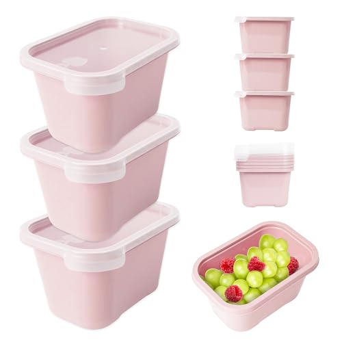 Mypicompany. Recipientes Herméticos para Alimentos, 3 Piezas (3 x 1000ml). Envases para Alimentos Aptos para Microondas y Lavavajillas. Envases de Plastico con Tapa Color Rosa.