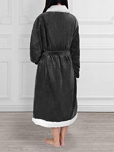 Image of PAVILIA Women's Plush Fleece Robe, Soft Cozy Long Bathrobe with Satin Waffle Trim, Warm Lightweight, Pockets & Tie Belt