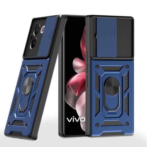 Image of Outlouders Back Cover for Vivo V30e 5G | D10 Tough Armor 360 Protection Case with Sliding Camera Shield & Ring Holder Stand Bumper Case (Blue)