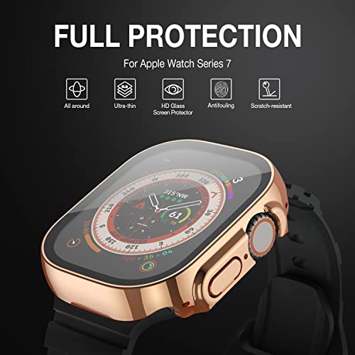 Image of Case Compatible with Apple Watch Ultra 49mm with Built-in Tempered Glass Screen Protector, All-Around Ultra-Thin Bumper Full Cover Hard PC Protective Case for iWatch, Rose Gold