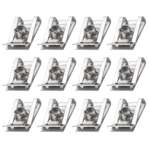 PATIKIL U-Style Clip-On Nut, 12 Pcs M6-1 0.94" Long Regular Extruded U-Nut U-Type Fasteners Hardware Nuts Stainless Steel for Automotive Metal Cars Motorcycles, Silver by PATIKIL - Used condition - US$5.23