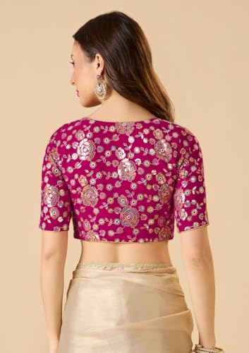 Image of SALWAR STUDIO Georgette Sweetheart Neck Readymade Blouse with Embellishment