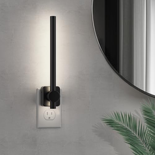 Image of L LOHAS LED Night Light, Dimmable Night Lights Plug into Wall 0-200LM | Dusk to Dawn Sensor, 2W Bathroom Night Lights, Daylight 5000K, Modern Black Plug in Nightlight for Mirror Restroom, 1Pack