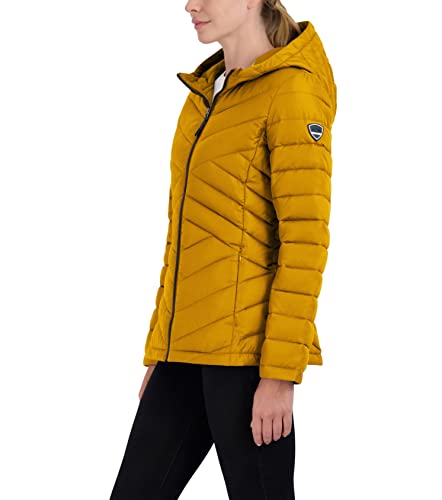 HFX Women's Mid-Weight Puffer Jacket – Water-Resistant, Stretch Fabric Coat, Removable Faux Sherpa Lined Hood3