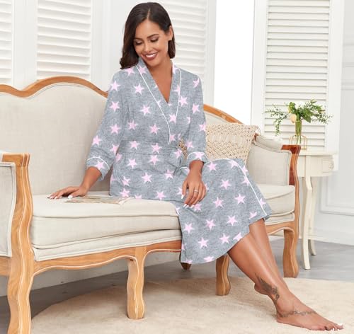 Image of PrinStory Womens Robe Long Knit Bathrobe Lightweight Soft Robes Ladies Bath Robe