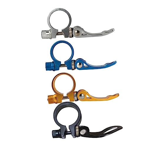 Mikikit 4Pcs Aluminum Bike Seatpost Clamp Quick Release Design for Road and Bikes Ergonomic Lock Mechanism Black Yellow Silver Blue