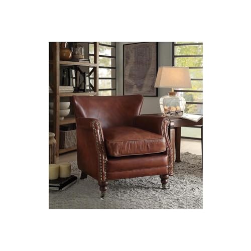 Sillón de Cuero Marrón con Ruedas y Detalle de Clavos miniatura 2