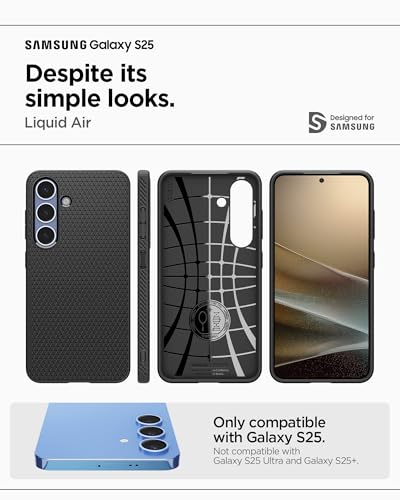 Image of Spigen for Galaxy S25 Case, Liquid Air [No Magnet Ring] [Military-Grade Protection] - Matte Black